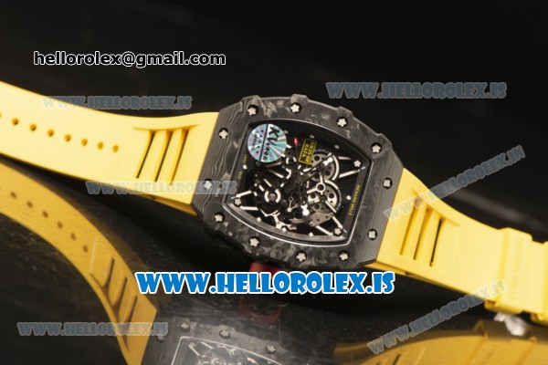Richard Mille RM35-02 Carbon Fiber With Miyota 9015 Movement 1:1 Clone Yellow Rubber - Click Image to Close